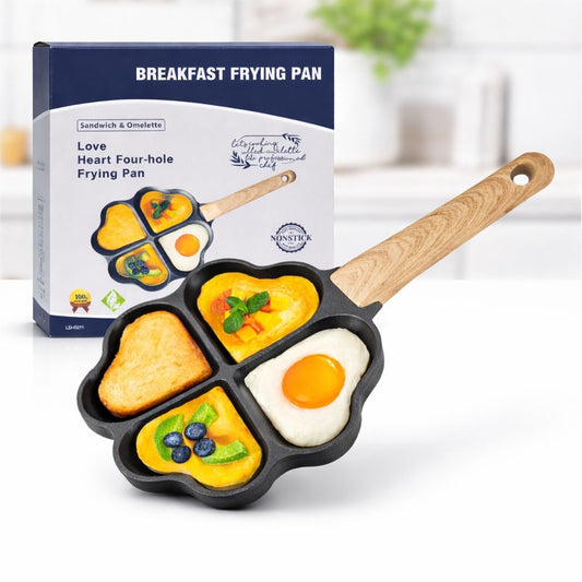 Tigaie din granit cu 4 secțiuni în formă de inimă, antiaderentă, 24 cm, gri