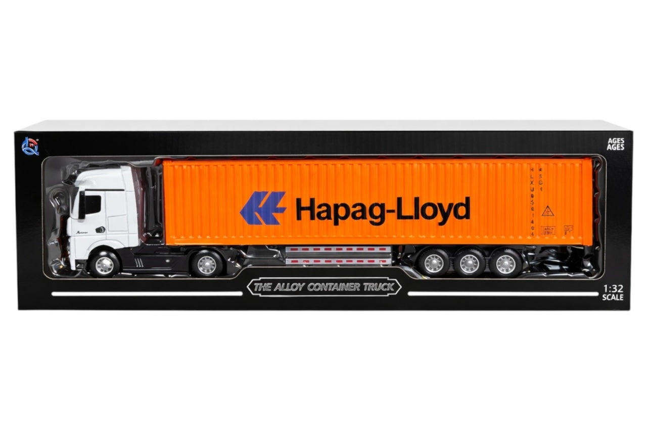 Tir metalic premium 1:32 alb cu container portocaliu lumini sunete 42 cm colectie