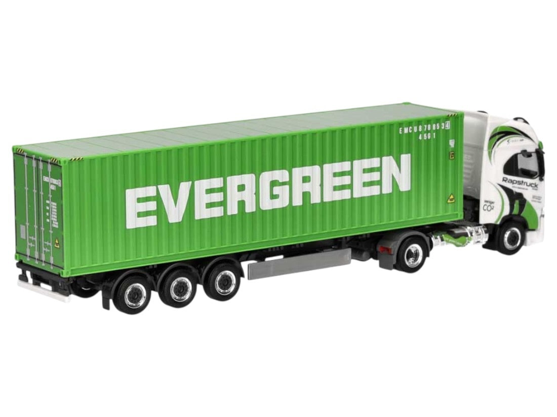 Tir metalic premium 1:32 alb cu container verde lumini sunete 42 cm colectie