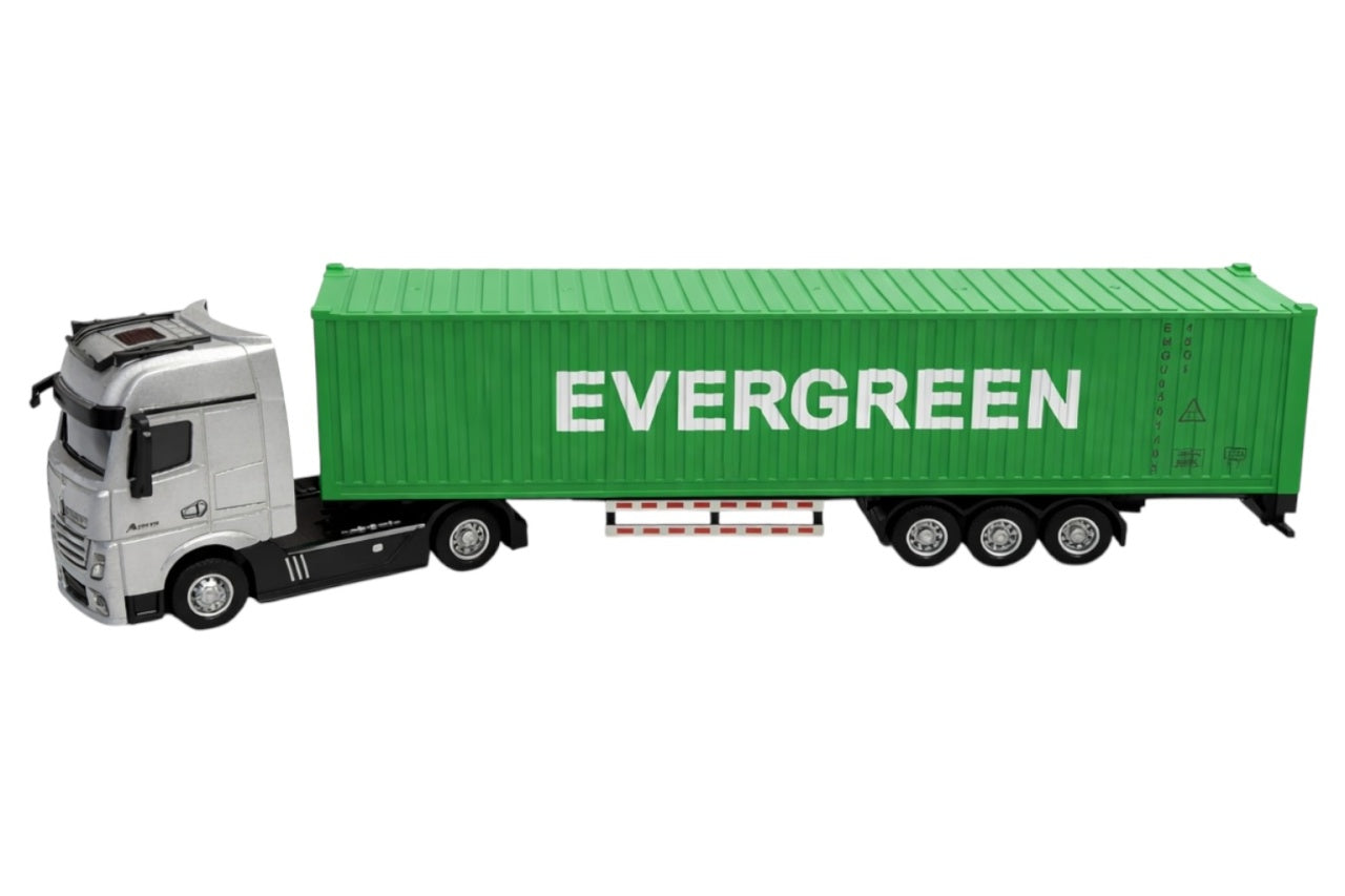 Tir metalic premium 1:32 alb cu container verde lumini sunete 42 cm colectie