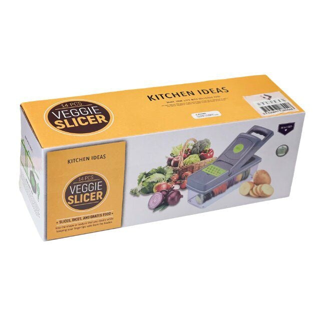 Tocator manual multifunctional legume 14 piese, feliere si cuburi, recipient colectare