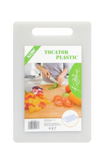 Tocator Plastic 34x23x0.6 cm cu Maner, Alb, Rezistent si Usor de Curatat