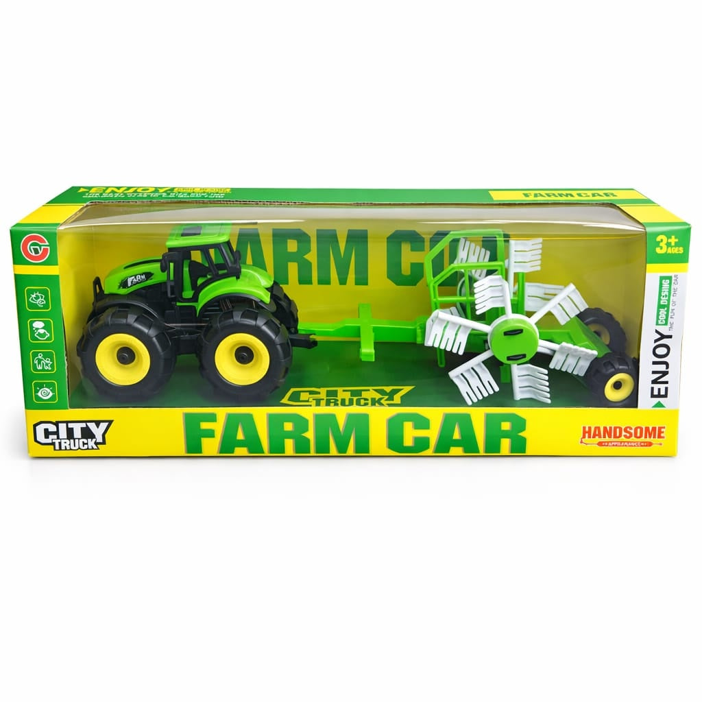 Tractor cu grebla de adunat fan, verde, utilaj agricol, Farm Car