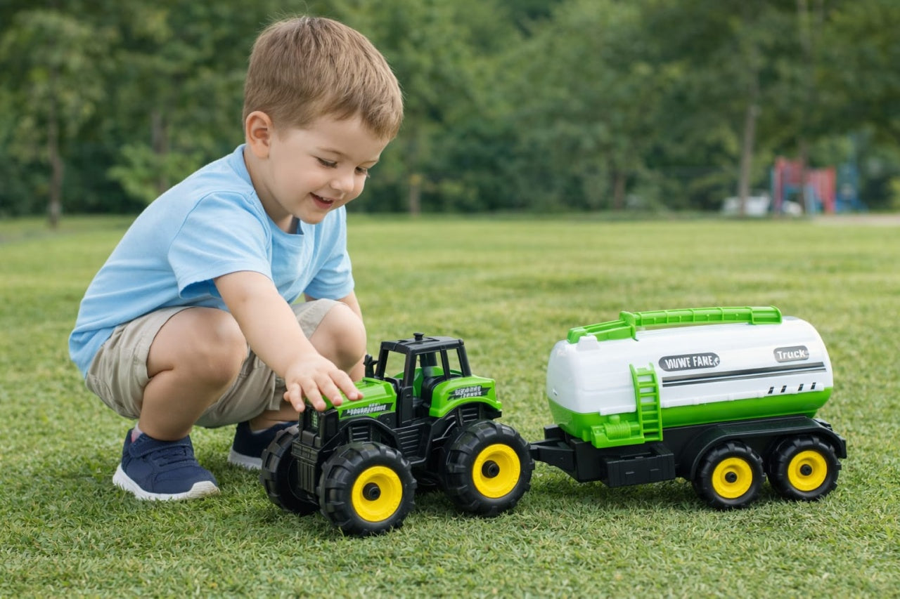 Tractor cu remorca cisterna apa, jucarie ferma copii, Farm Car 38.5 cm
