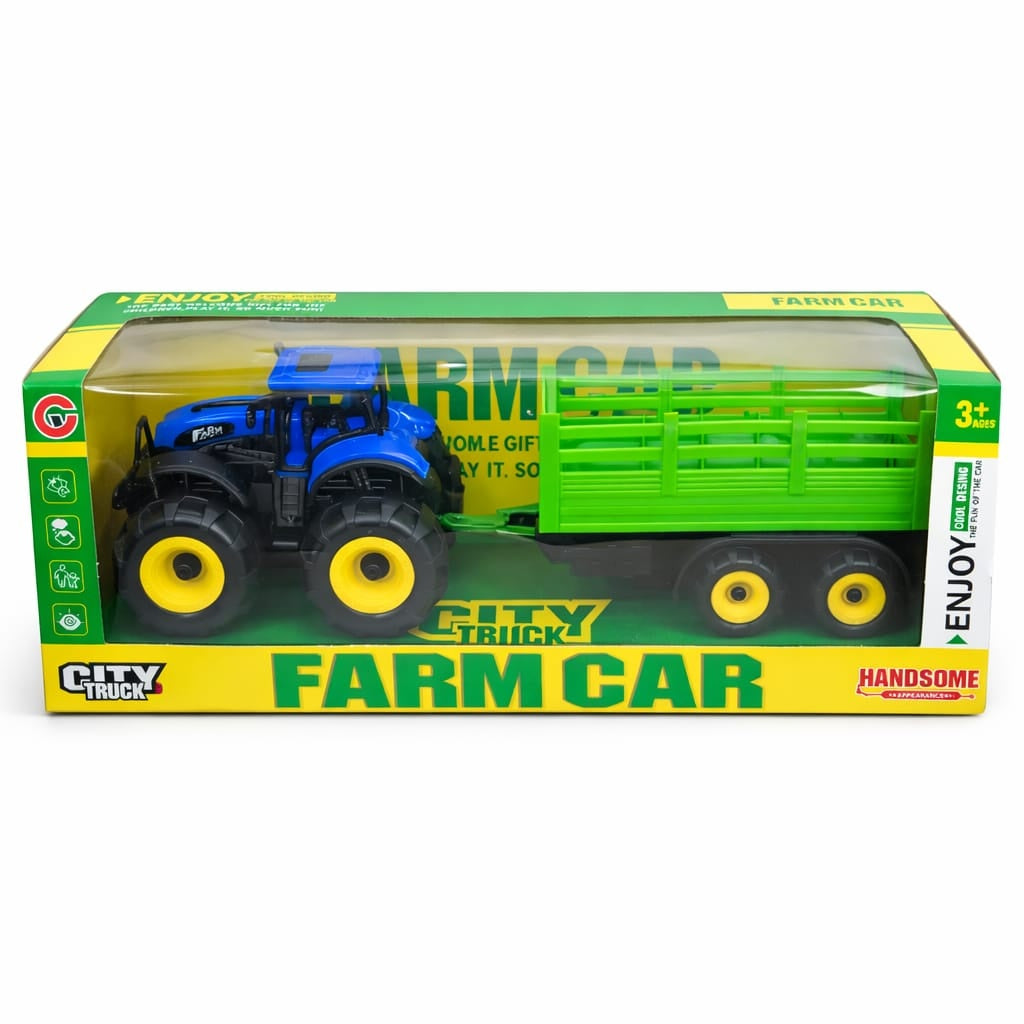 Tractor de jucărie cu remorcă, albastru, 30 cm, Farm Car, jucărie din plastic interactivă