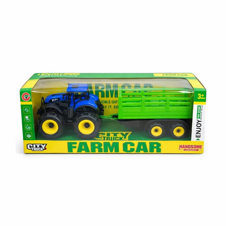 Tractor de jucărie cu remorcă, albastru, 30 cm, Farm Car, jucărie din plastic interactivă