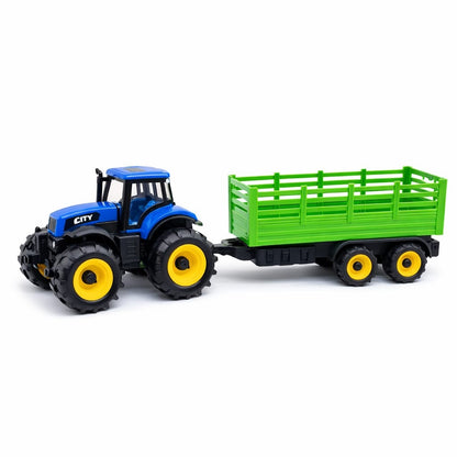 Tractor de jucărie cu remorcă, albastru, 30 cm, Farm Car, jucărie din plastic interactivă
