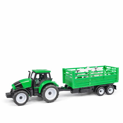 Tractor jucarie cu remorca si animale domestice, model ferma, verde 31.5cm