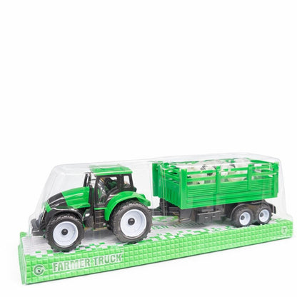 Tractor jucarie cu remorca si animale domestice, model ferma, verde 31.5cm
