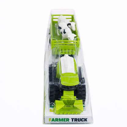 Tractor jucărie verde cu remorcă, din plastic, manevrare manuală