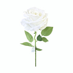 Trandafir artificial alb cu petale catifea 50 cm diametru floare 8-9 cm