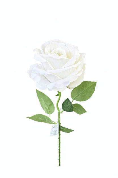 Trandafir artificial alb cu petale catifea 50 cm diametru floare 8-9 cm
