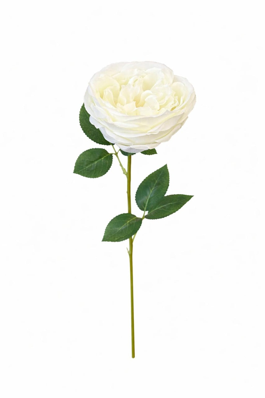 Trandafir artificial alb extrabogat cu petale 50 cm diametru floare 10 cm