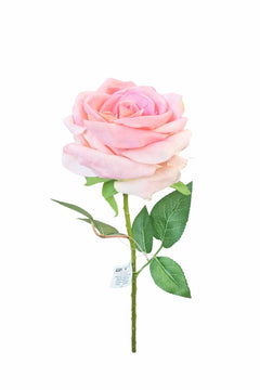 Trandafir artificial crem cu roz petale catifea 50 cm diametru floare 8-9 cm