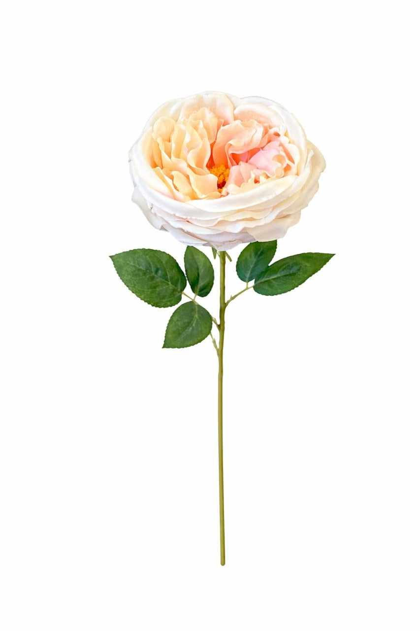 Trandafir artificial crem discret extrabogat cu petale 50 cm diametru floare 10 cm