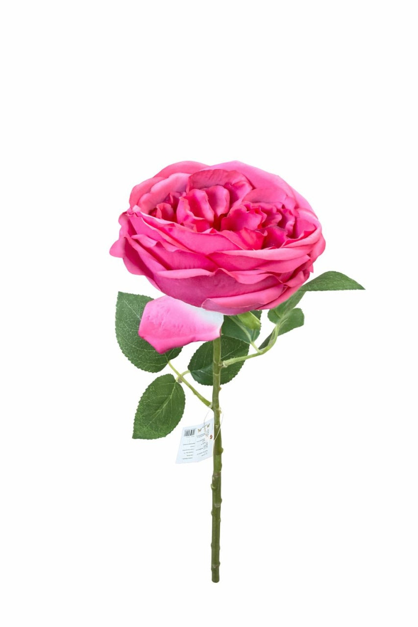 Trandafir artificial roz aprins extrabogat cu petale 50 cm diametru floare 10 cm