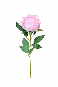 Trandafir artificial roz delicat cu petale catifelate si frunze 46 cm calitate superioara