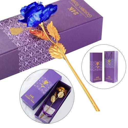Trandafir decorativ albastru in cutie eleganta, cadou premium cu punguta inclusa