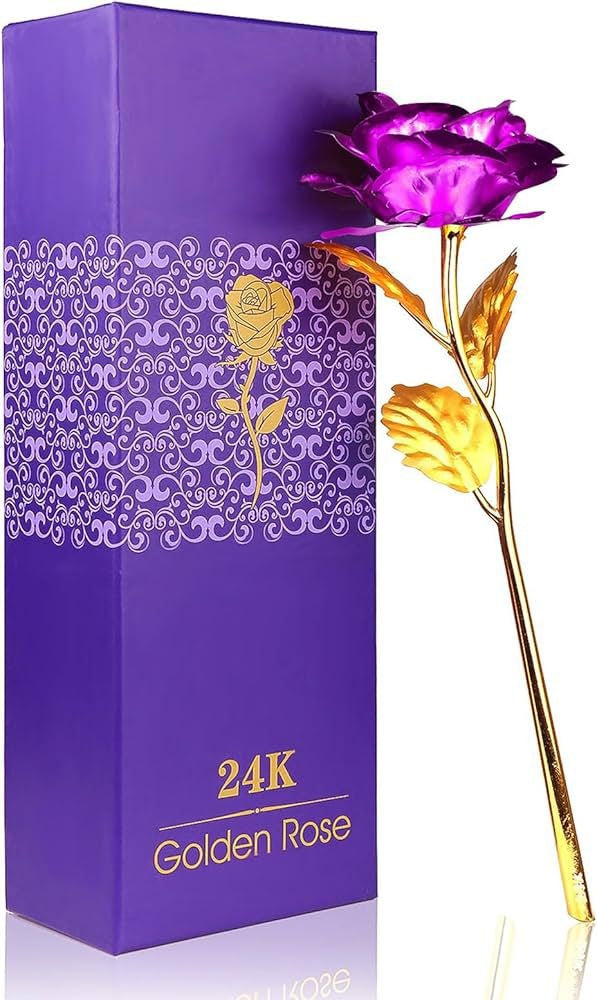 Trandafir decorativ mov in cutie eleganta, cadou premium cu punguta inclusa