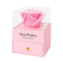 Trandafir din Sapun Parfumat in Cutie cu Sertar si Cupola, Cadou Elegant cu Punga, 10x8x7 cm