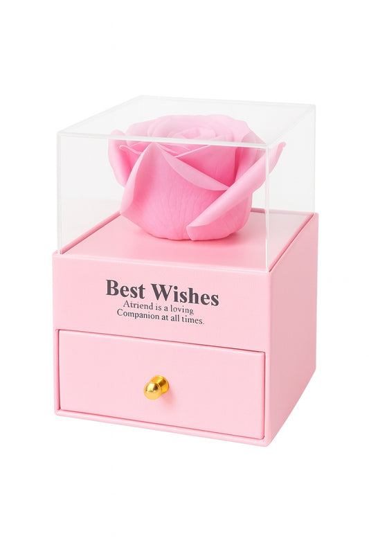 Trandafir din Sapun Parfumat in Cutie cu Sertar si Cupola, Cadou Elegant cu Punga, 10x8x7 cm