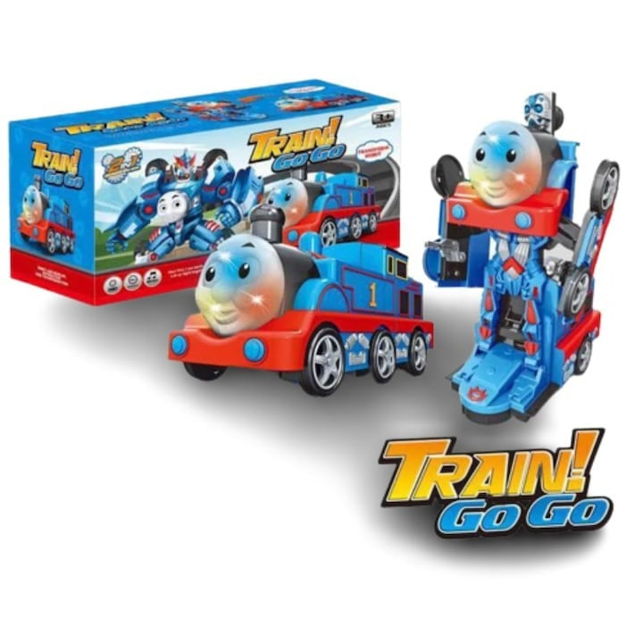 Tren Transformer cu Lumini si Muzica , 20 cm, Robot 2-in-1