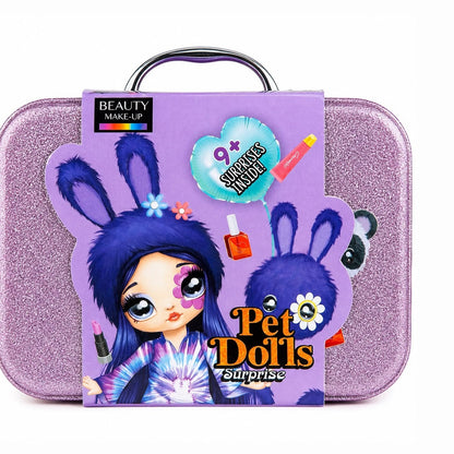 Trusă de Machiaj pentru Copii cu 9+ Surprize, Beauty Make-Up Pet Dolls, Valiză Glitter, Culoare Aleatorie