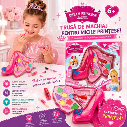 Trusă de Machiaj pentru Copii Dream Princess, 10cm – Set Machiaj în Formă de Pantof, Farduri și Accesorii