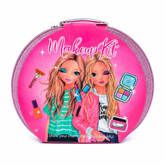 Trusă de Machiaj pentru Copii în Cutie Rotundă cu Sclipici, Set Cosmetic de Joacă, 3+ Ani