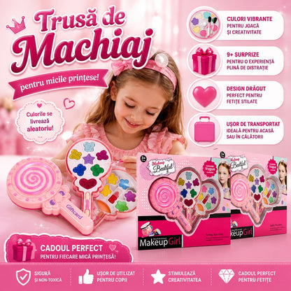 Trusă de Machiaj pentru Copii în Formă de Acadea, 9+ Accesorii, Culoare Aleatorie