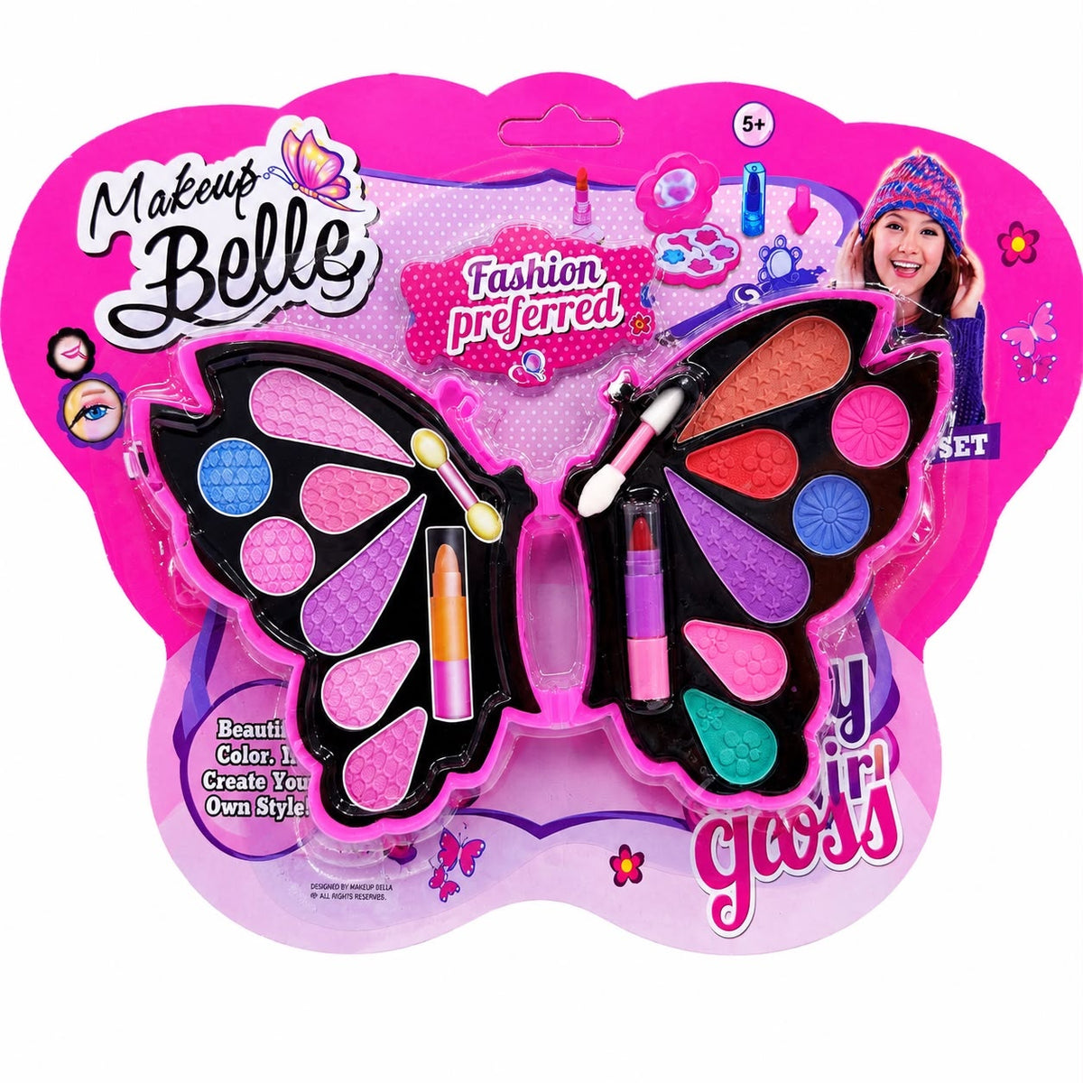 Trusă de Machiaj pentru Copii în Formă de Fluture, Makeup Belle, Set Cosmetic cu Oglindă și Accesorii