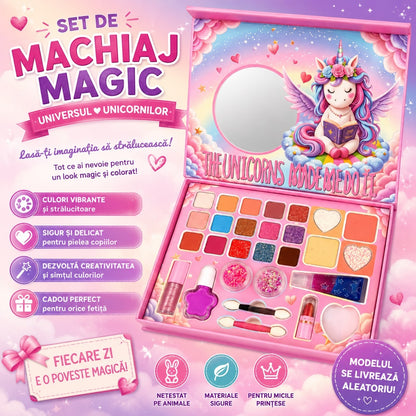 Trusă de Machiaj pentru Copii Unicorn cu Oglindă – Set Beauty Magic, 3+ Ani