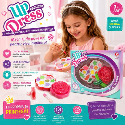 Trusă de Machiaj pentru Copii Up Dress – Set Machiaj Prințesă cu Farduri, Ruj și Accesorii, 3+ Ani
