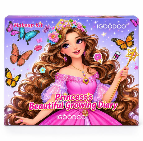 Trusă de Machiaj Prințesă pentru Copii, Set Complet cu Farduri, Blush, Rujuri, Glitter și Accesorii