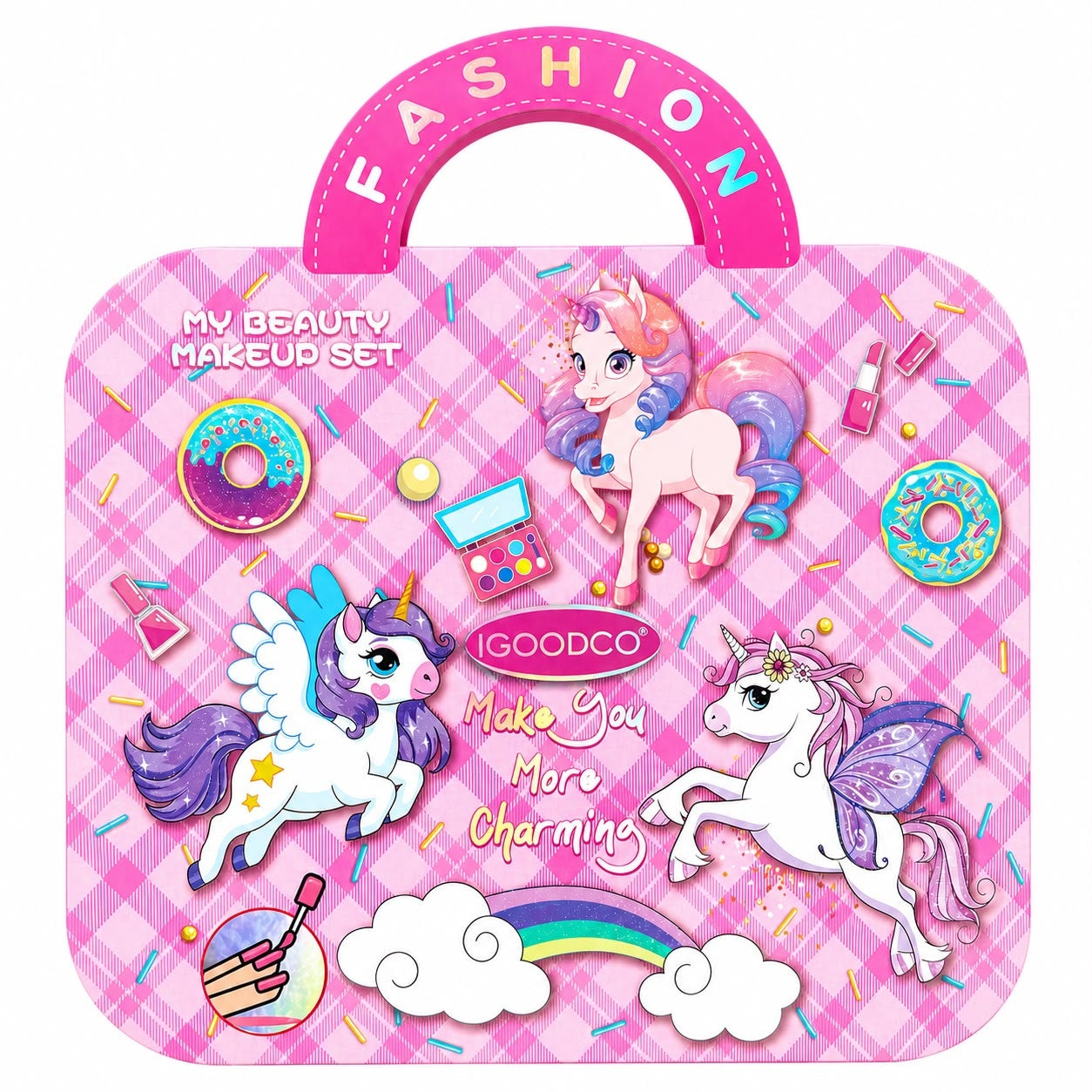 Trusă de Machiaj Unicorn pentru Copii, 24 Piese – Set Machiaj cu Oglindă, Pensule și Accesorii
