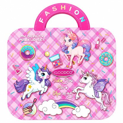 Trusă de Machiaj Unicorn pentru Copii, 24 Piese – Set Machiaj cu Oglindă, Pensule și Accesorii