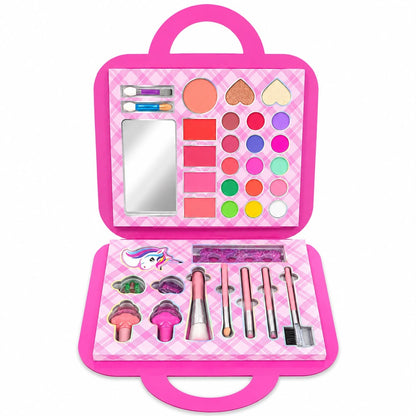 Trusă de Machiaj Unicorn pentru Copii, 24 Piese – Set Machiaj cu Oglindă, Pensule și Accesorii