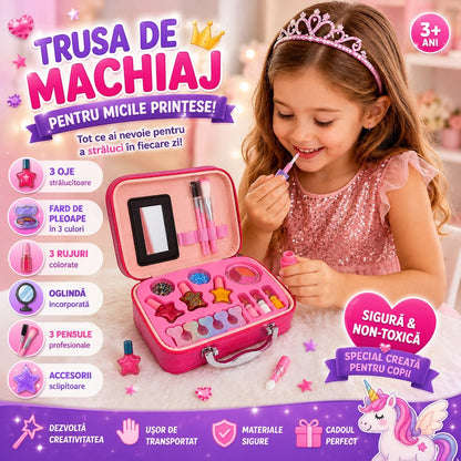 Trusă de Machiaj Unicorn pentru Copii în Geantă Elegantă – Set Cosmetic cu Oglindă și Accesorii, Culoare Aleatorie