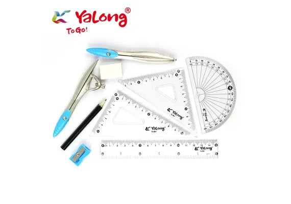 Trusa geometrie Yalong 8 piese in cutie metalica , set complet pentru scoala si activitati tehnice,