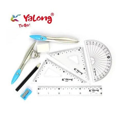 Trusa geometrie Yalong 8 piese in cutie metalica , set complet pentru scoala si activitati tehnice,