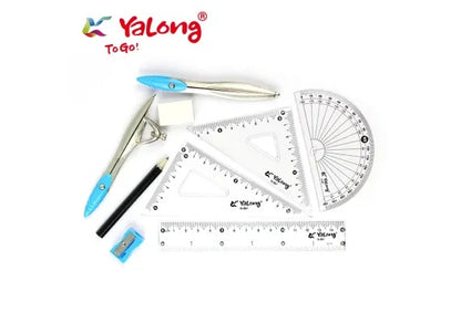 Trusa geometrie Yalong 8 piese in cutie metalica , set complet pentru scoala si activitati tehnice,