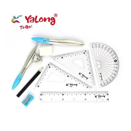 Trusa geometrie Yalong 8 piese in cutie metalica , set complet pentru scoala si activitati tehnice,