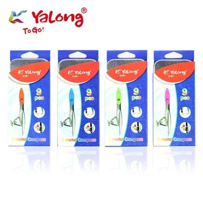 Trusa geometrie Yalong 8 piese in cutie metalica , set complet pentru scoala si activitati tehnice,