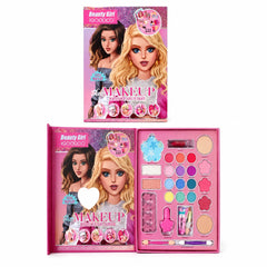 Trusa machiaj pentru fetite, set beauty cu farduri colorate, ruj si accesorii creative