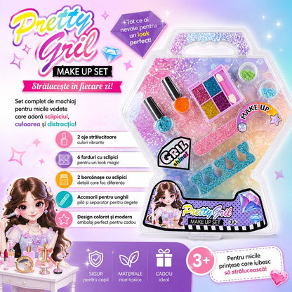 Trusă pentru Copii Pretty Girl Make Up Set cu Farduri, Oje, Sclipici și Accesorii pentru Unghii