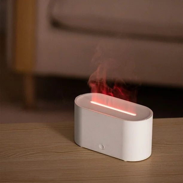 Umidificator aer cu efect flacara LED, difuzor aromaterapie USB, silentios, alb