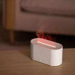 Umidificator aer cu efect flacara LED, difuzor aromaterapie USB, silentios, alb