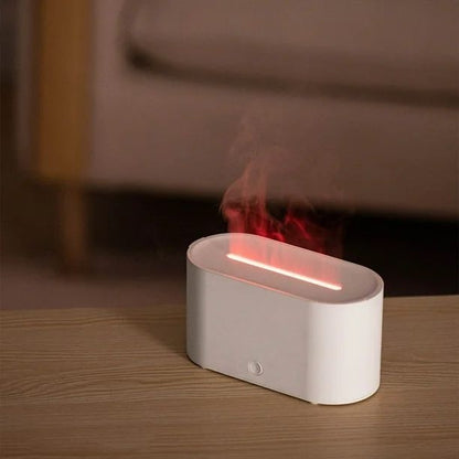 Umidificator aer cu efect flacara LED, difuzor aromaterapie USB, silentios, alb