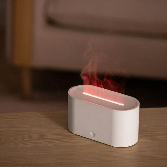Umidificator aer cu efect flacara LED, difuzor aromaterapie USB, silentios, alb