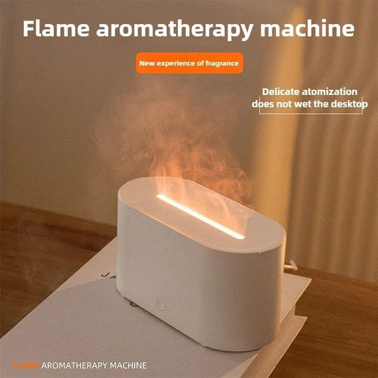 Umidificator aer cu efect flacara LED, difuzor aromaterapie USB, silentios, alb